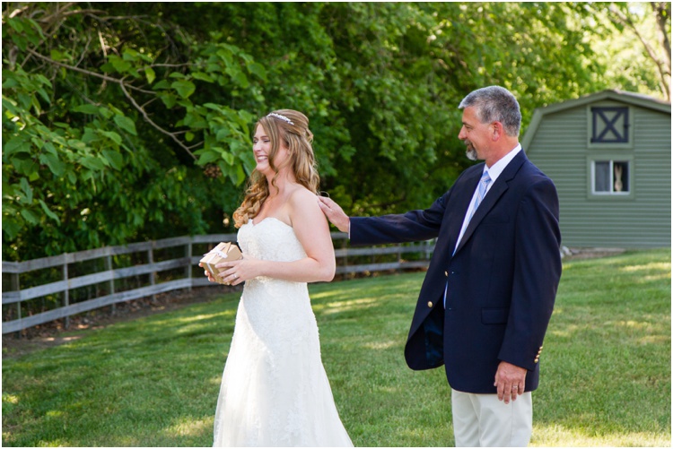 daughter and father first look on her wedding day photo and farm wedding 