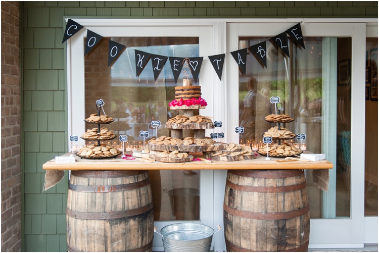 Mechanicsville VA Warriner's Way Farm navy and pink rustic reception wedding photos and cookies
