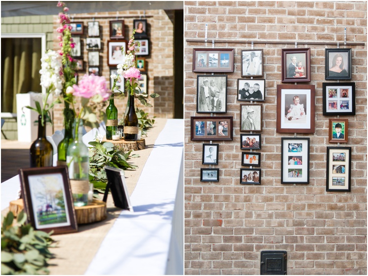 Mechanicsville VA Warriner's Way Farm navy and pink rustic reception wedding photos and wall of photos 