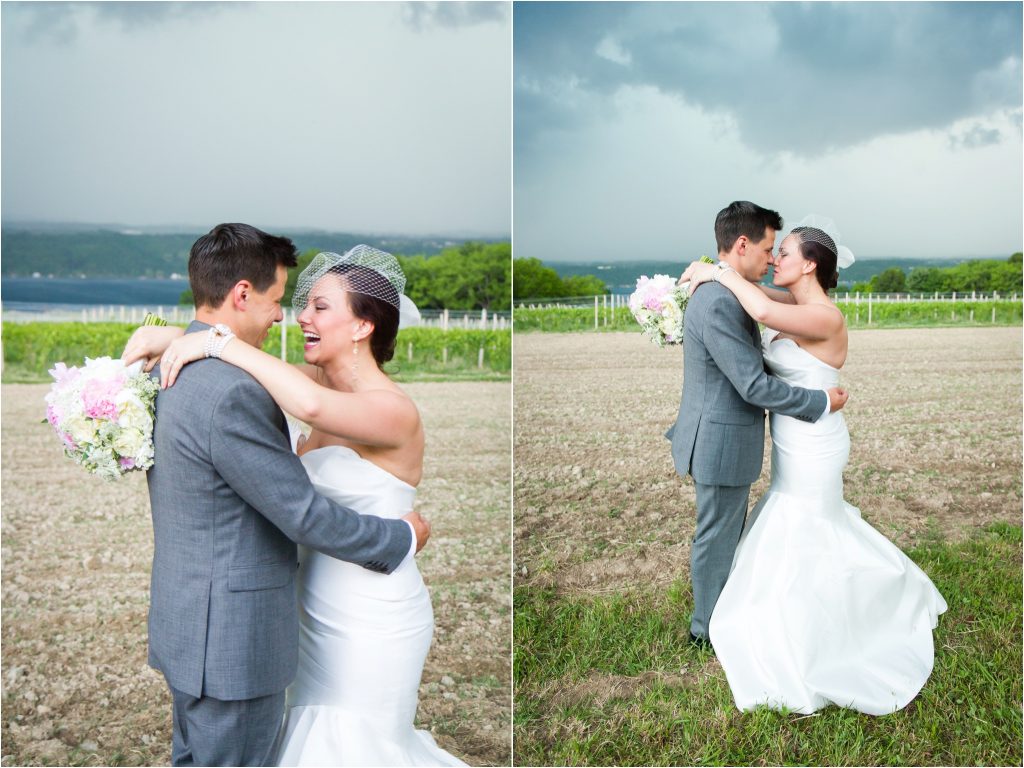 Seneca Lake NY Vineyard Wedding ceremony photos, reception photos, storm clouds, bride and groom portraits 
