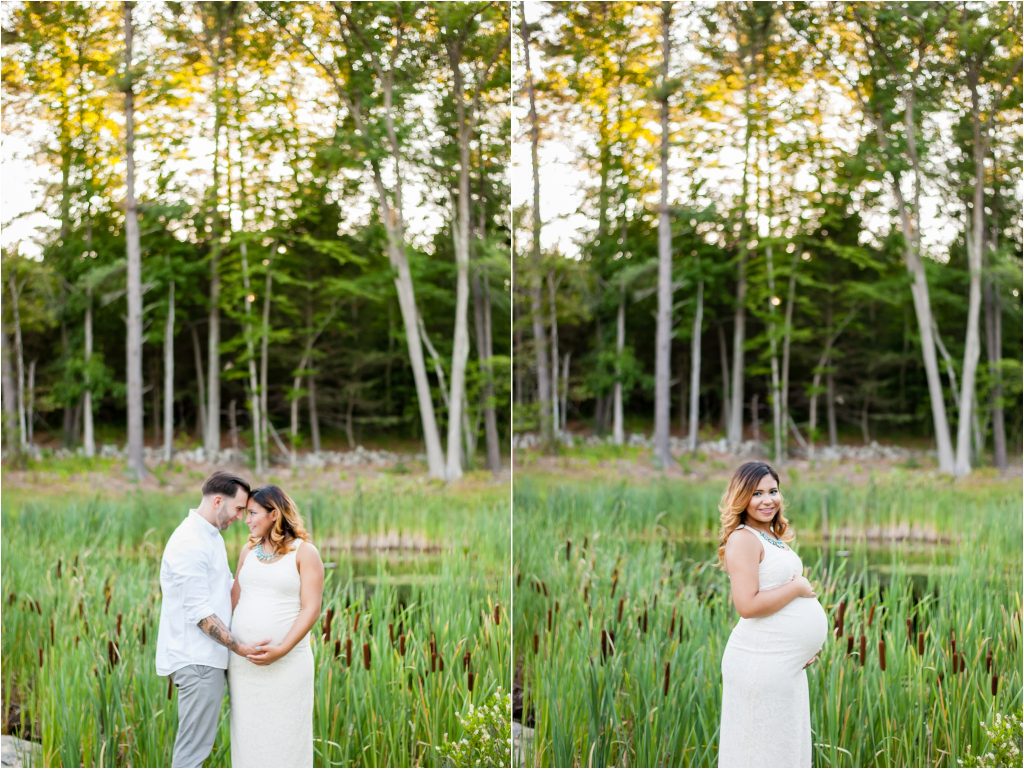 Couple outdoor Maternity Photos surrounded by cattails 