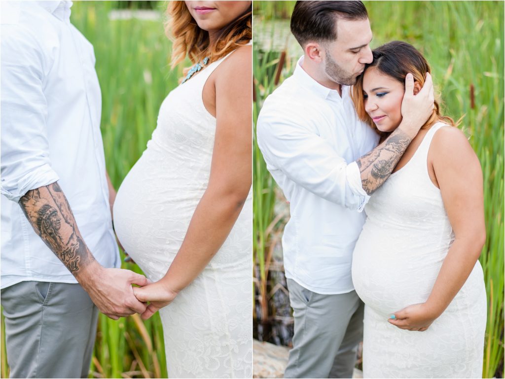 Couple outdoor Maternity Photos surrounded by cattails 