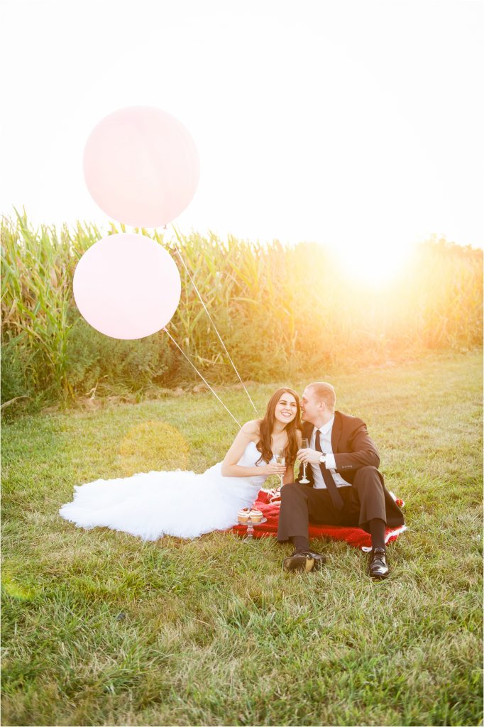 Frying Pan Park anniversary photoshoot with big balloons in field of corn photo