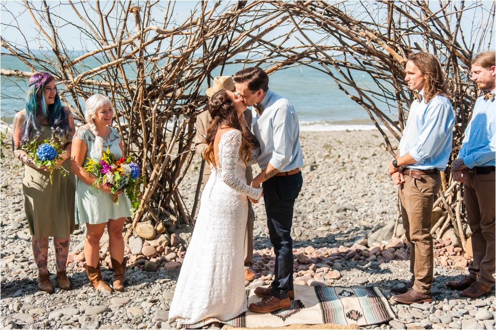 Bay of Fundy Nova Scotia DIY Beach Wedding, first kiss photo