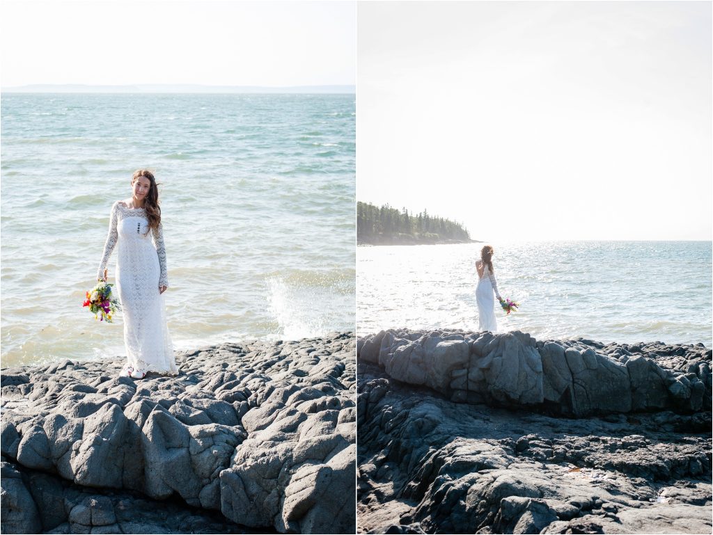 Bay of Fundy Nova Scotia Beach Wedding, bridal portrait photos, Bigfoottracks on instagram