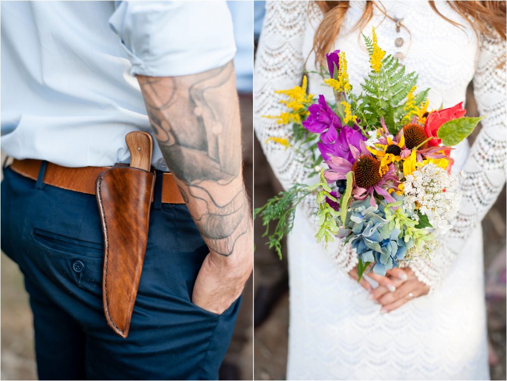 Bay of Fundy Nova Scotia Beach Wedding, bouquet and knife photo, Bigfoottracks on instagram