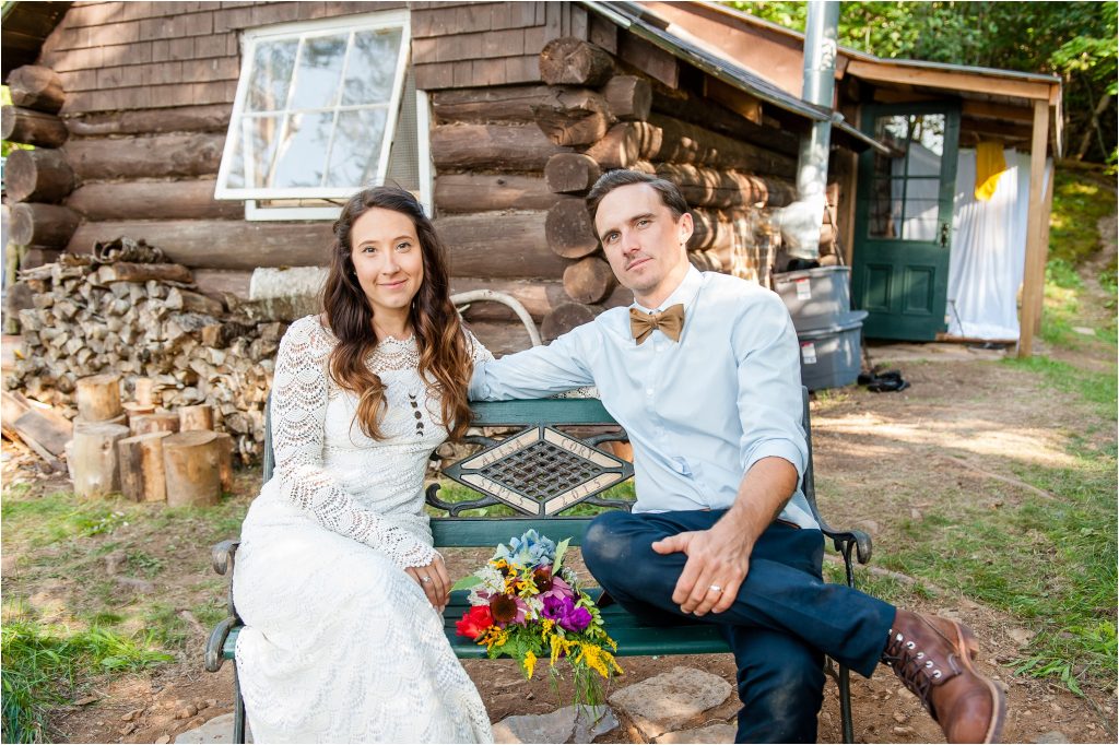 Bay of Fundy Nova Scotia Wedding, bride and groom at cabin photo, Bigfoottracks on instagram