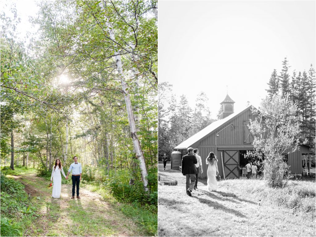 Bay of Fundy Nova Scotia Wedding, bride and groom walking to reception photo, Bigfoottracks on instagram
