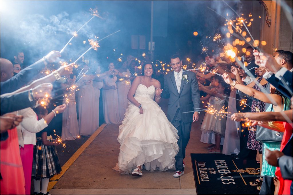 The John Marshall Ballroom wedding sparkler exit photo