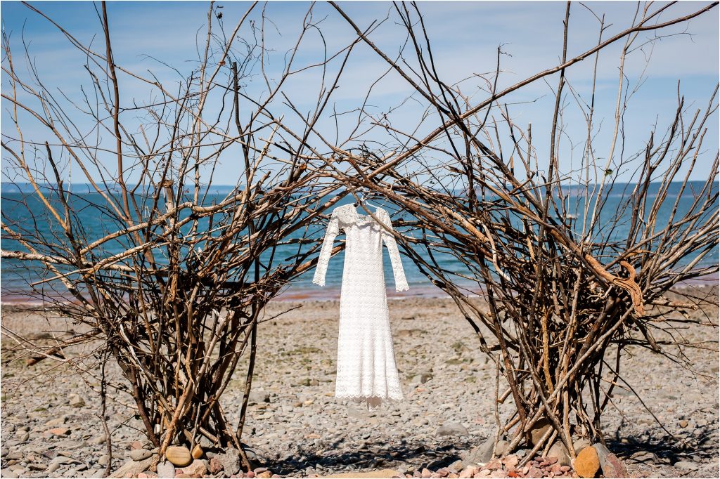 Bay of Fundy Nova Scotia wedding DIY arbor made with branches photo