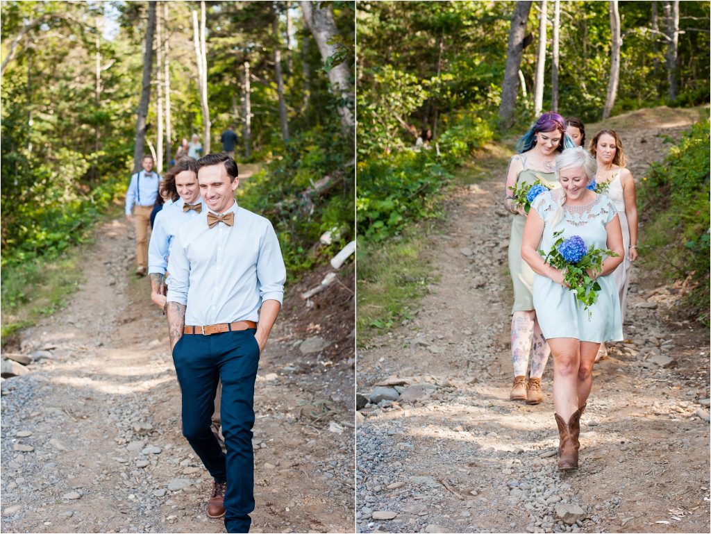 Bay of Fundy Nova Scotia Wedding, bridal party walking down the dirt path